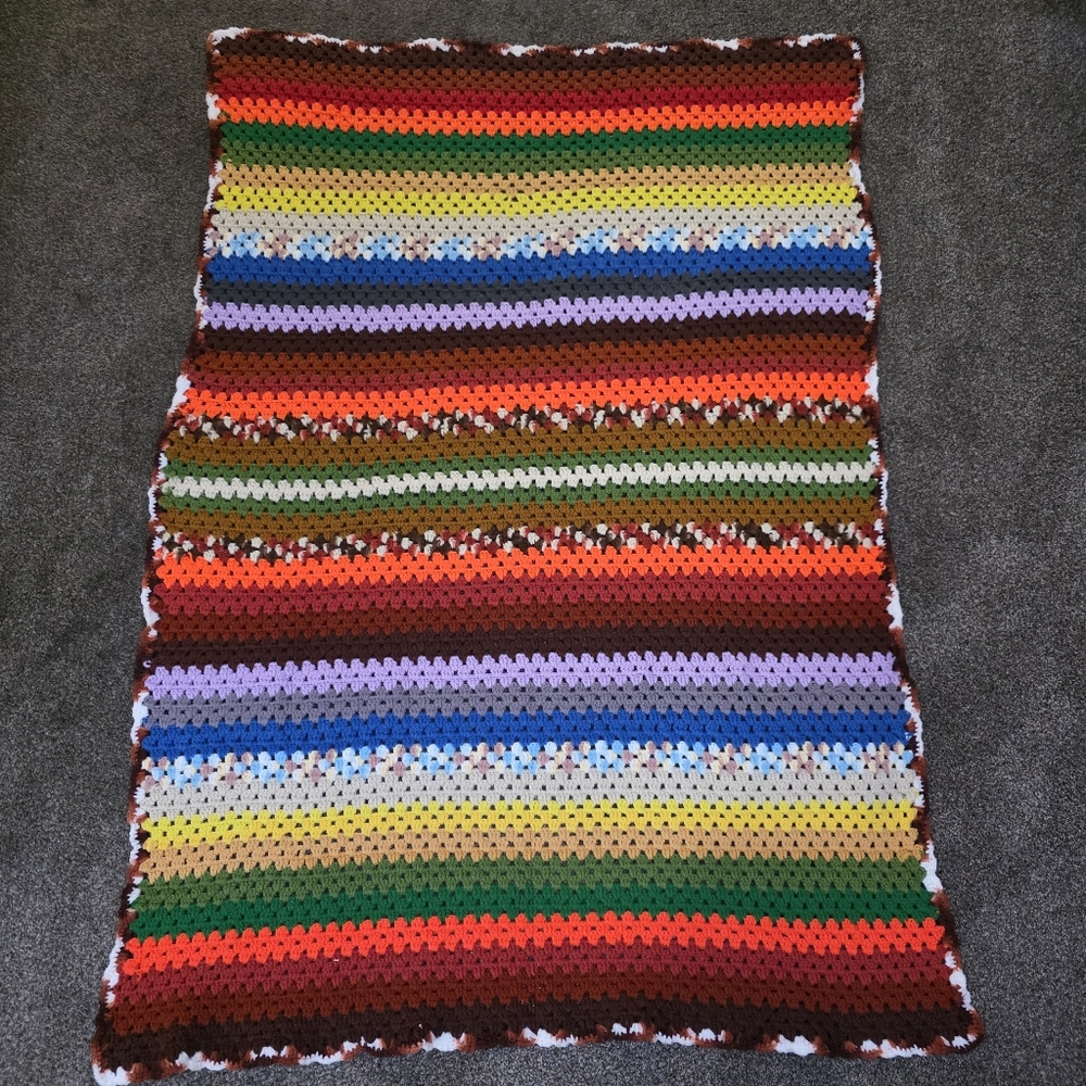 Vintage Handmade Crocheted Cotton Afghan Throw Blanket  62”x 42”Multi Color
